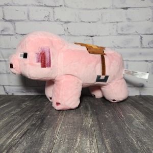 2020 Mojang Jinx MINECRAFT Pink Pig W/ Saddle 11" Plush Stuffed Animal